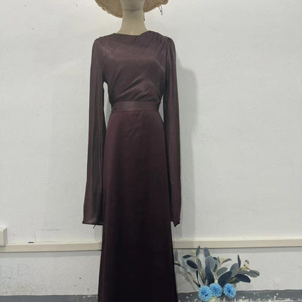 Elegant Summer Sleeve Contrast Chiffon & Satin Maxi Dress With Flared Cuffs - Slim Fit Long Dress For Women