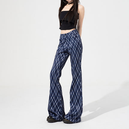 Commuter High-grade Women's Plaid Bell-bottom Pants