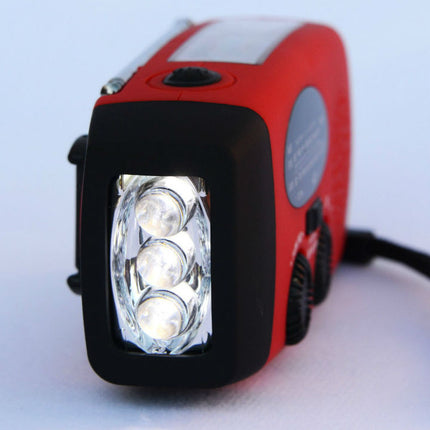 Solar hand crank USB charging radio flashlight
