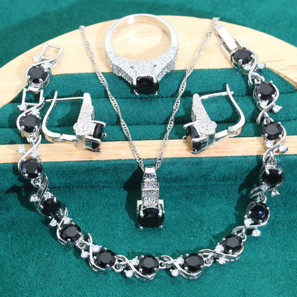 Bridal Zircon Chain Necklace Bracelet Earrings Four-piece Ring Set Pack Wedding Dress Accessories