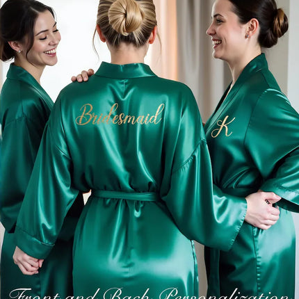 Custom Satin Wedding Bridesmaid Kimono Dressing Gown Bridesmaid Robes Soft Satin & Personalized Wedding/Bachelorette Party Robes