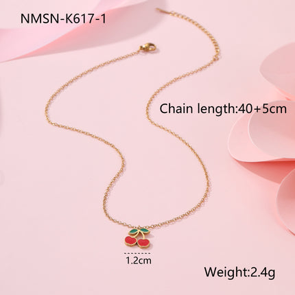 Cherry Necklace Bracelet Titanium Steel Earring Ring Pieces