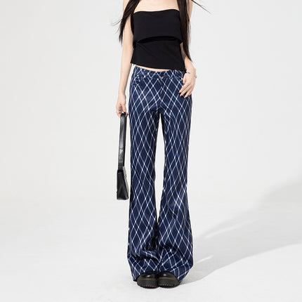 Commuter High-grade Women's Plaid Bell-bottom Pants