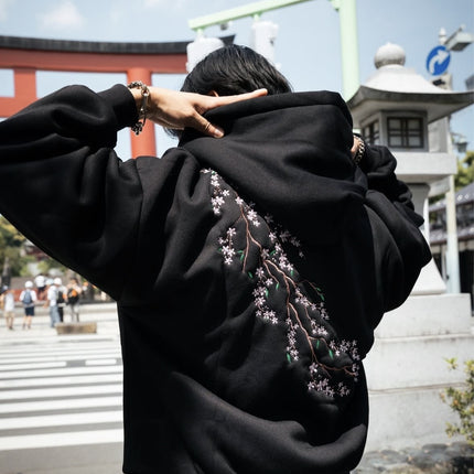 European And American Autumn And Winter Cherry Blossom Hooded Sweater Men And Women Street Hip Hop Retro