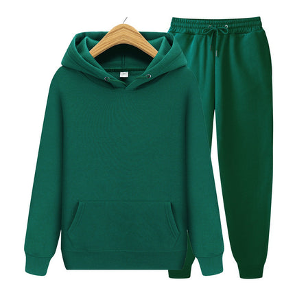Men's Sports Ribbed Cuffs Hem Hooded Solid Color Pullover Sweater Set