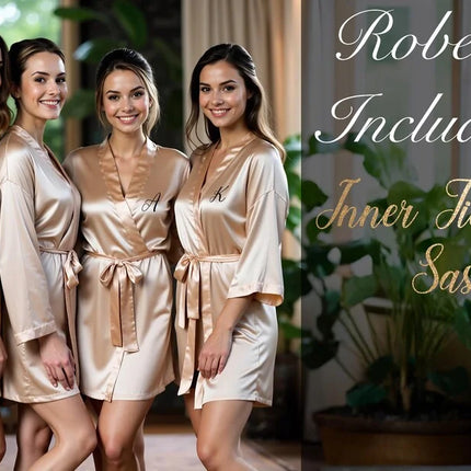 Custom Satin Wedding Bridesmaid Kimono Dressing Gown Bridesmaid Robes Soft Satin & Personalized Wedding/Bachelorette Party Robes