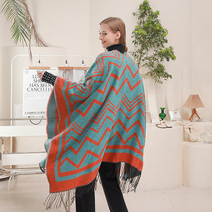 Fashionable With Side-slit Shawl Cape Herringbone Wave Scarf Shawl Suitable For Chinese