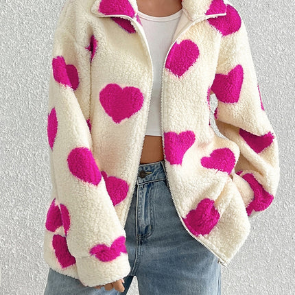 Women's Plush Loving Heart Printed Coat