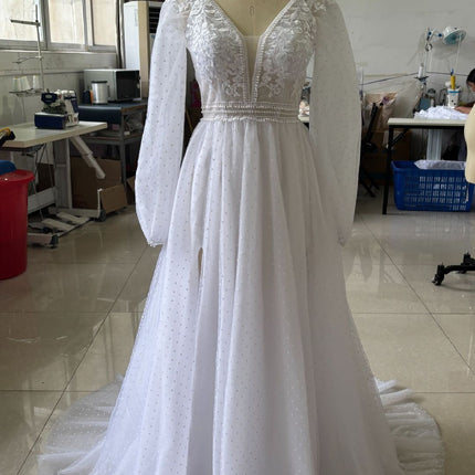 Wish Mesh Split New Light Women's Wedding Dress