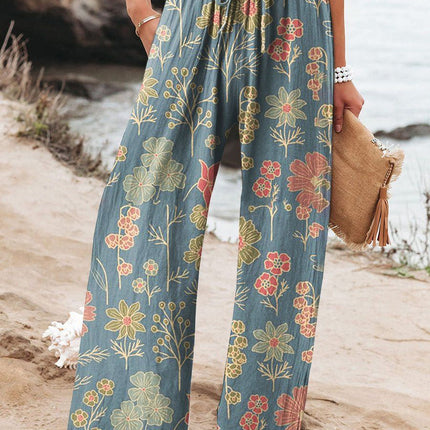 Women's High Waist Casual Loose Printed Wide-leg Pants