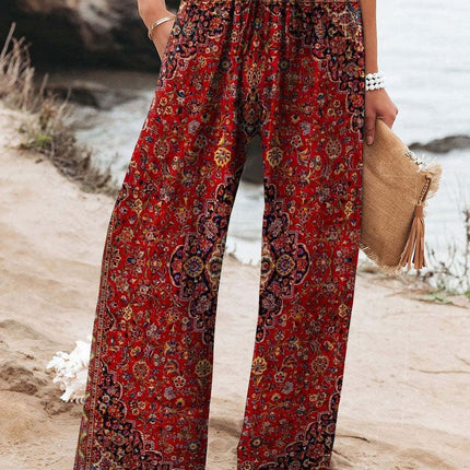 Women's High Waist Casual Loose Printed Wide-leg Pants