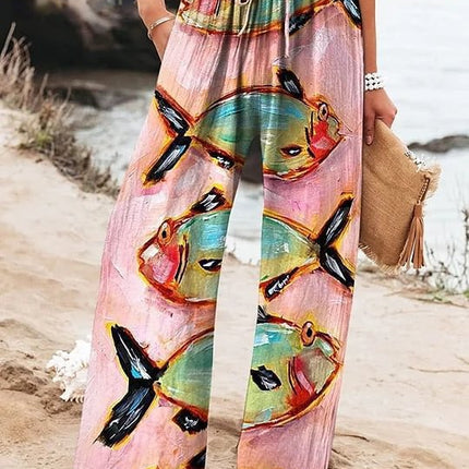 Women's High Waist Casual Loose Printed Wide-leg Pants