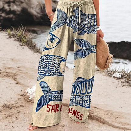 Women's High Waist Casual Loose Printed Wide-leg Pants