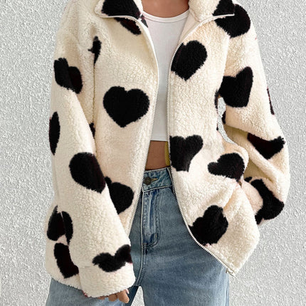 Women's Plush Loving Heart Printed Coat