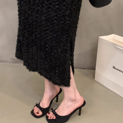 Square Head Fairy Bow High Heel Slippers Ankle-strap Stilettos