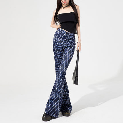 Commuter High-grade Women's Plaid Bell-bottom Pants