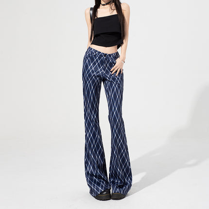 Commuter High-grade Women's Plaid Bell-bottom Pants