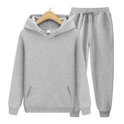 Men's Sports Ribbed Cuffs Hem Hooded Solid Color Pullover Sweater Set