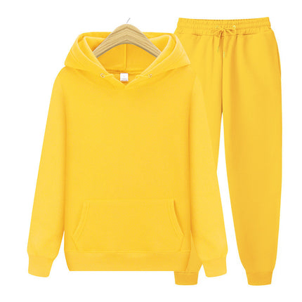Men's Sports Ribbed Cuffs Hem Hooded Solid Color Pullover Sweater Set