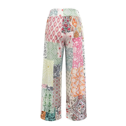 Women's Geometric Print High-Waisted Wide-Leg Pants - Spring&Fall Fashion Vacation Outfit