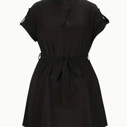 V-neck Short Sleeve Dress With Belt Summer Fashion Bowknot Dresses For Women Clothing