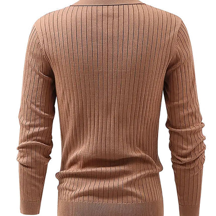 Lapel Texture Stretch Slim Knit Polo Shirt Men Polo Shirt Fashion Waffle Long-sleeved Tops Clothing Casual Comfortable Golf Men's Clothing