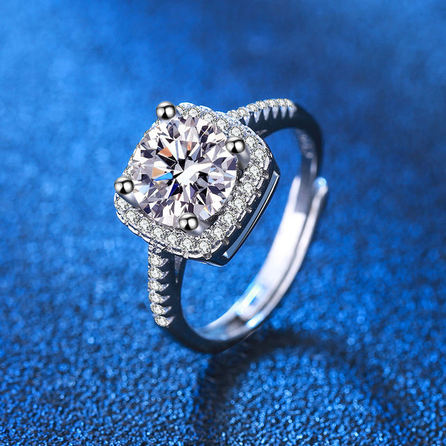 S925 Micro-inlaid Four-claw Princess Square Bag Moissanite Ring Women