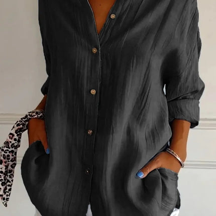 Popular Spring And Summer New Women's Loose Open Button Shirt Solid Color Top