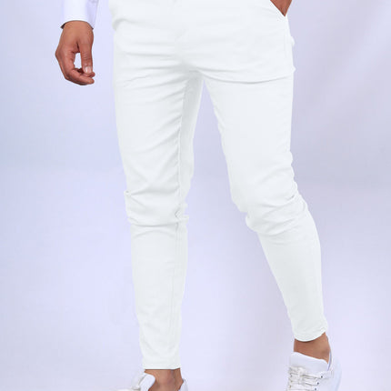 Men's Slim Button Trousers Fashion Solid Office Versatile Long Pencil Pants
