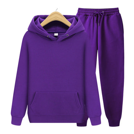 Men's Sports Ribbed Cuffs Hem Hooded Solid Color Pullover Sweater Set