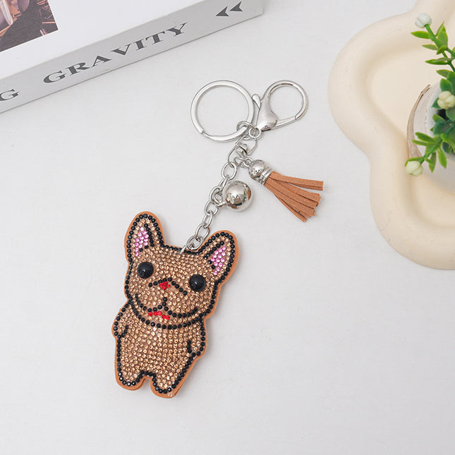 French Dog Rhinestone Keychain Fashion Diamond Bag Tassel Pendant