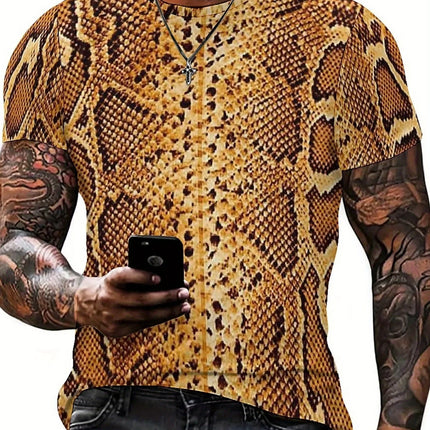 Men'S 3D Print Snake Graphic T-Shirt - Soft Polyester, Short Sleeve, Round Neck, All-Season Comfort,