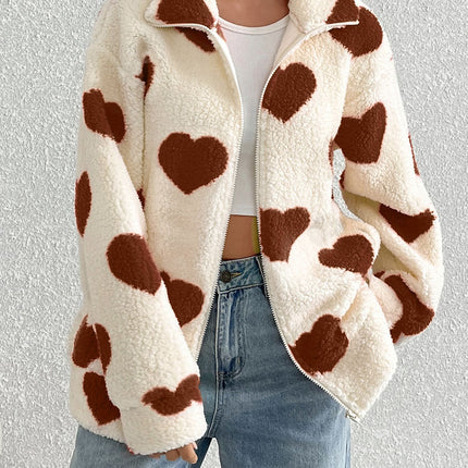 Women's Plush Loving Heart Printed Coat