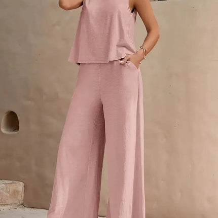 Solid Color Casual Loose Pants Sets For Women Elegant Spring Summer Women's Two Pieces Suit Full Trouser Set Female Outfit Clothes