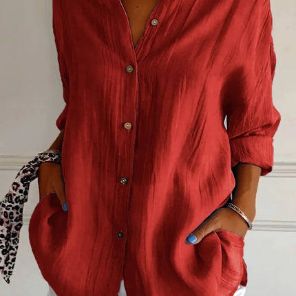Popular Spring And Summer New Women's Loose Open Button Shirt Solid Color Top