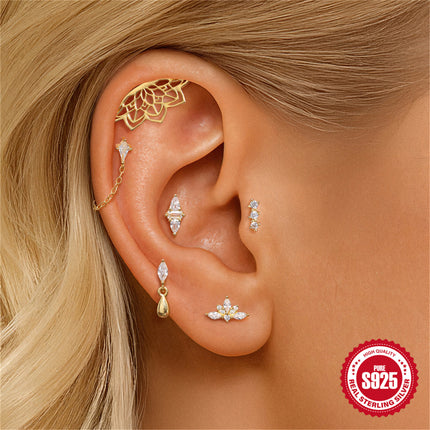 S925 Sterling Silver Geometric Diamond Bow Earrings