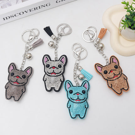 French Dog Rhinestone Keychain Fashion Diamond Bag Tassel Pendant