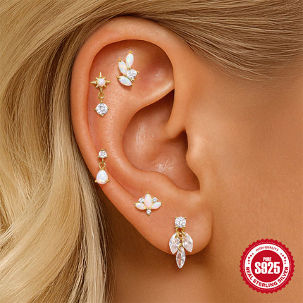 S925 Sterling Silver Geometric Diamond Bow Earrings