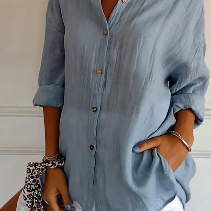 Popular Spring And Summer New Women's Loose Open Button Shirt Solid Color Top
