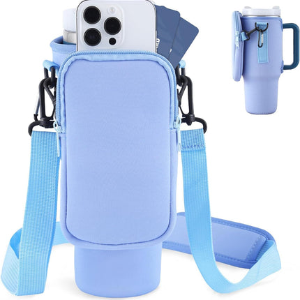 Slok Water Bottle Carrier Bag, Compatible With 40oz Tumbler With Handle, Modern Water Bottle Holder With Simple Adjustable Strap For Outdoor Walking Hiking Travelling Sports-Blue Purple