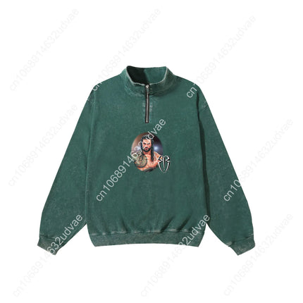 Roman Reigns Retro Sweatshirt Man Woman Teenager Vintage Pullover Half Zipper Sweat Shirt Photo Custom Made Tops Sleeved Tshirt