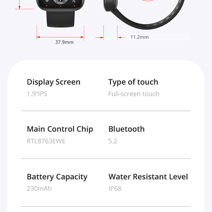 Sports Heart Rate Meter Step IP67 Waterproof Full Screen Smart Watch