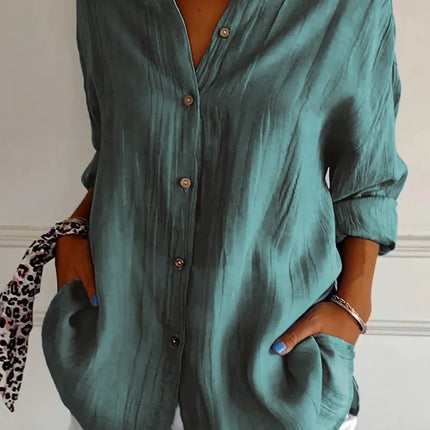 Popular Spring And Summer New Women's Loose Open Button Shirt Solid Color Top