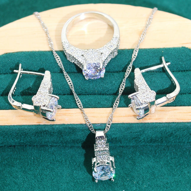 Bridal Zircon Chain Necklace Bracelet Earrings Four-piece Ring Set Pack Wedding Dress Accessories