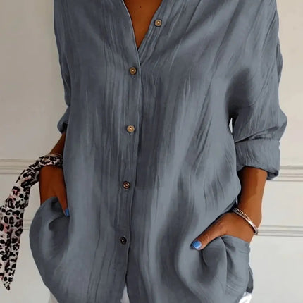 Popular Spring And Summer New Women's Loose Open Button Shirt Solid Color Top