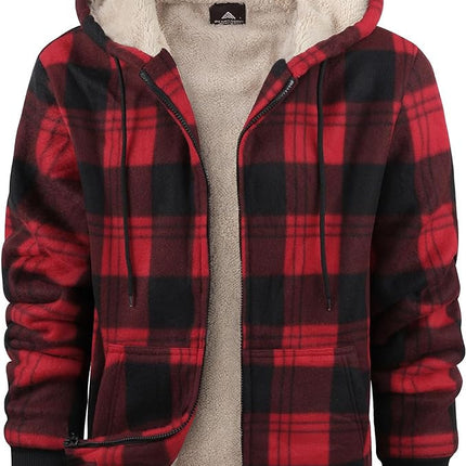 Men's Plaid Print Hooded Zip-Up Jacket Winter Thickened Cotton-padded Coat Warm Clothing