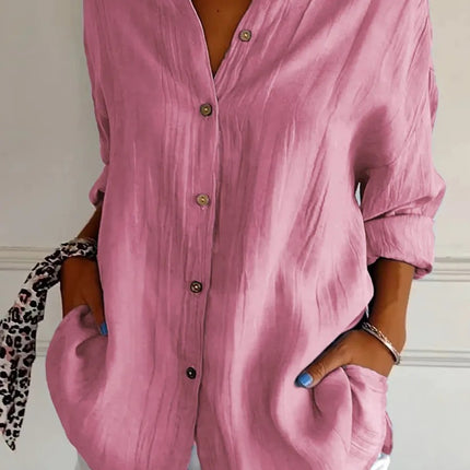Popular Spring And Summer New Women's Loose Open Button Shirt Solid Color Top
