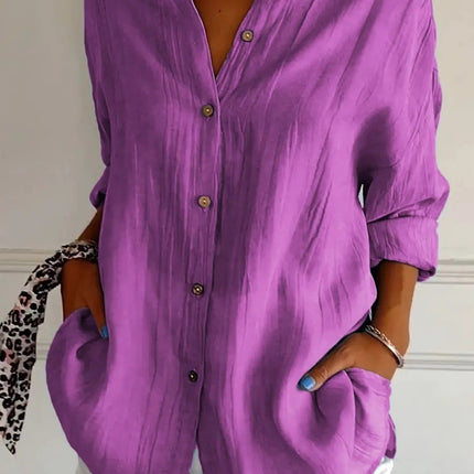 Popular Spring And Summer New Women's Loose Open Button Shirt Solid Color Top
