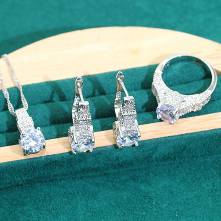 Bridal Zircon Chain Necklace Bracelet Earrings Four-piece Ring Set Pack Wedding Dress Accessories