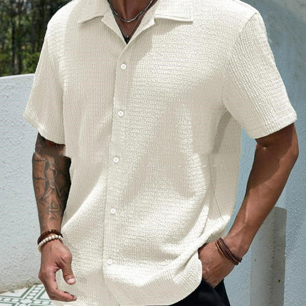 Men's Solid Color Short Sleeve Shirt Fashion Casual Button Lapel Tops Clothing
